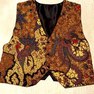 80’s Vintage Kenar‎ Bird Motif Beaded Blade Back Vest